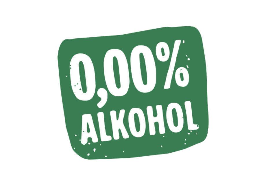 Text 0,00% Alkohol mit grünem Hintergrund.