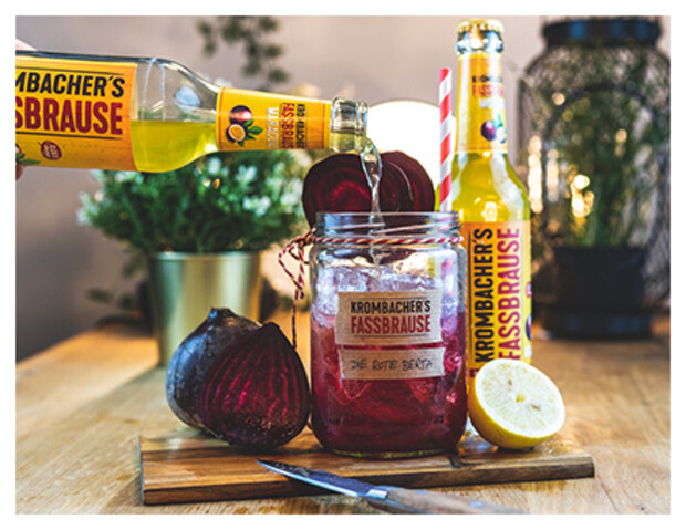 Krombacher Fassbrause Maracuja angerichtet als Cocktail