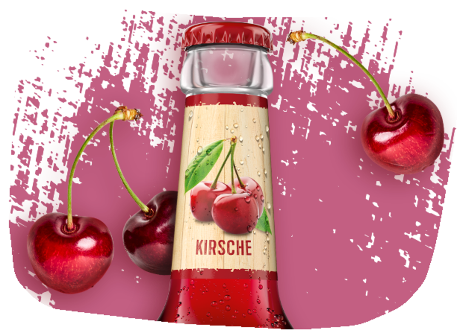 0,33l Flasche Krombacher's Fassbrause Kirsche mit Abbildungen von Kirschen. 