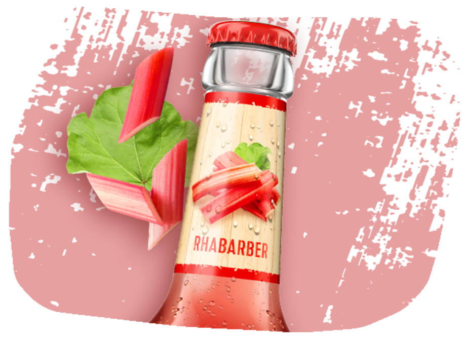 Flaschenhals Krombachers fassbrause Rhabarber mit Rhabarberstücken.