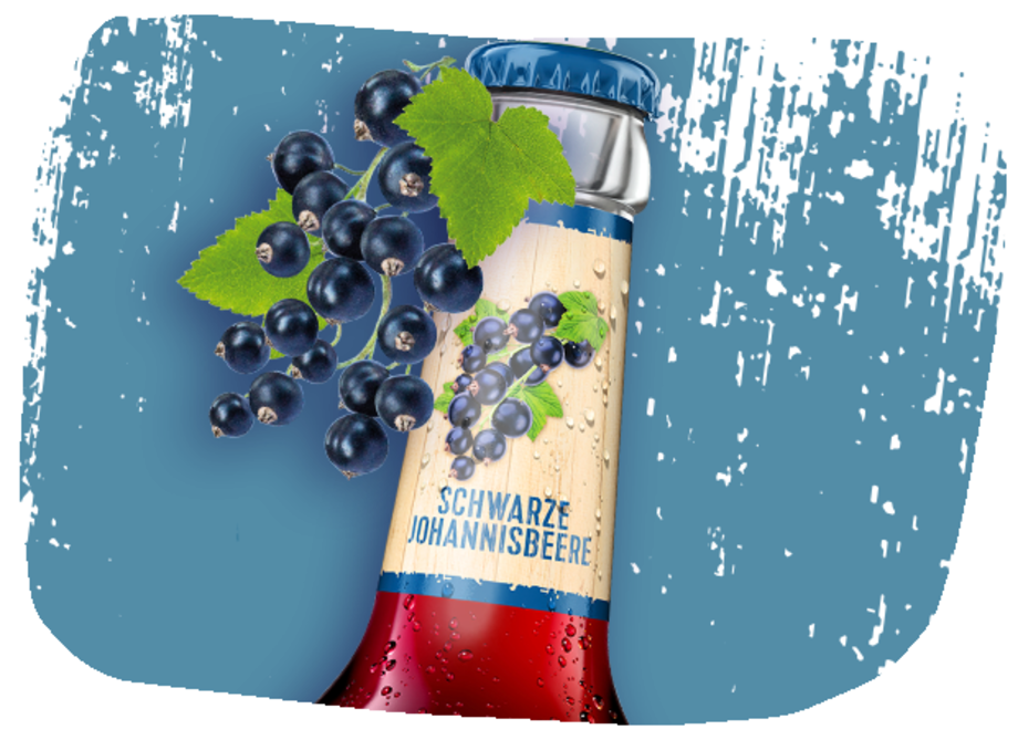 Flaschenhals der Krombacher's Fassbrause Schwarze Johannisbeere mit Johannisbeeren.