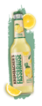Flasche Krombacher's Fassbrause Zitrone Naturtrüb mit gelben Zitronenscheiben.